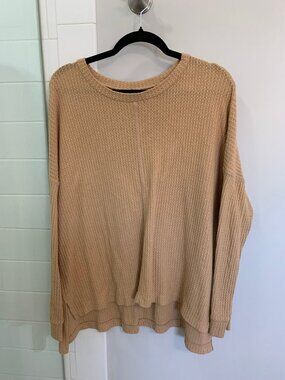 American Eagle Womens Tan Ribbed Waffle Knit Pullover Sweater Large